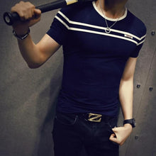 Load image into Gallery viewer, Man's Fashion T-Shirt Short Sleeves Stripe Fold