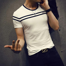 Load image into Gallery viewer, Man's Fashion T-Shirt Short Sleeves Stripe Fold